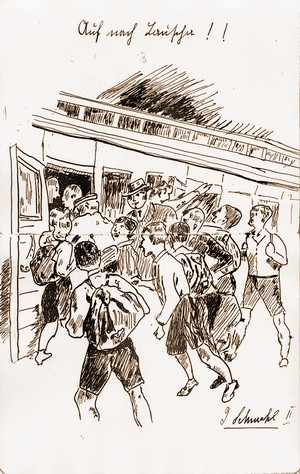 "Auf nach Lauscha!" Zeichnung aus dem Reisetagebuch, 12.-19. Juni 1938